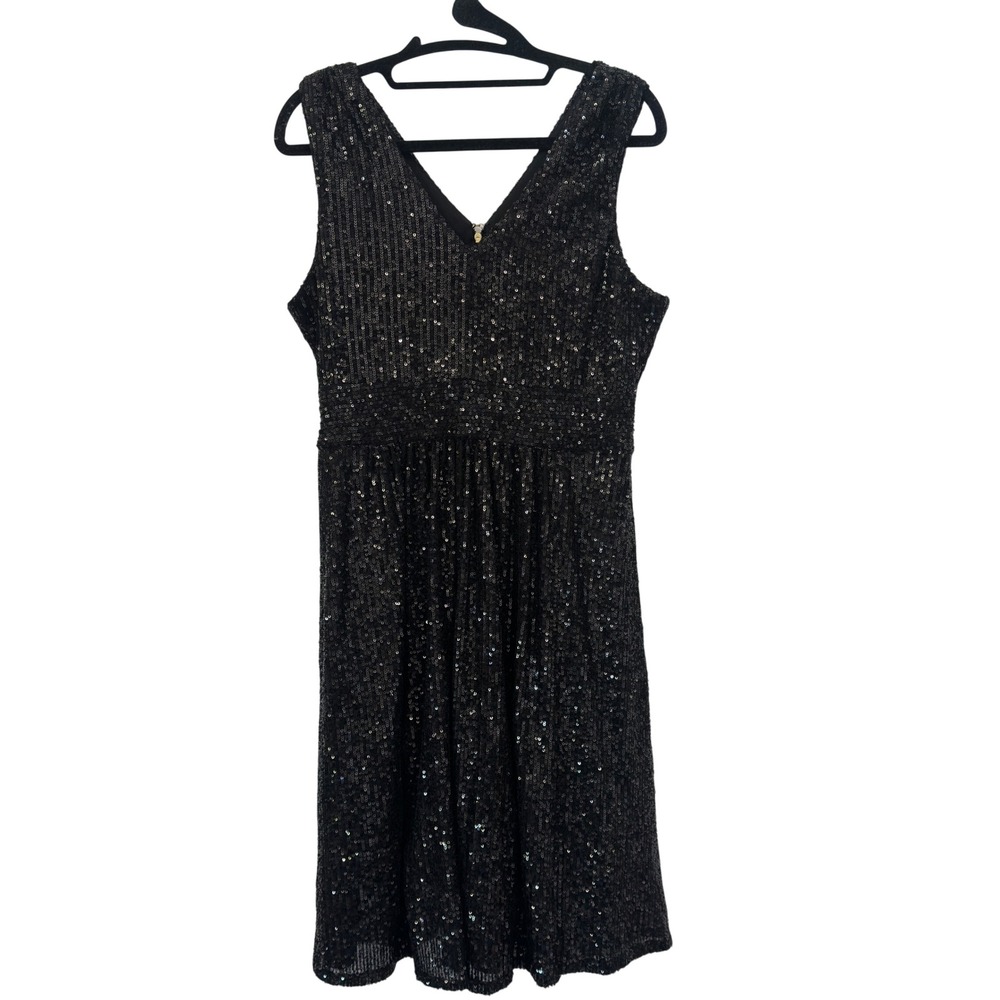 Draper James RSVP Black Sequin Dress Sleeveless V-Neck Cocktail Size 8 Holiday